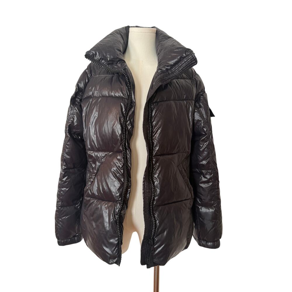 S13 Black Short Puffer Jacket Shiny Missing Size Tag but Measures M/L